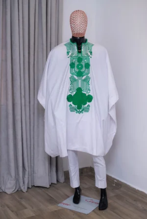 3 piece White Agbada with detailed embroidery